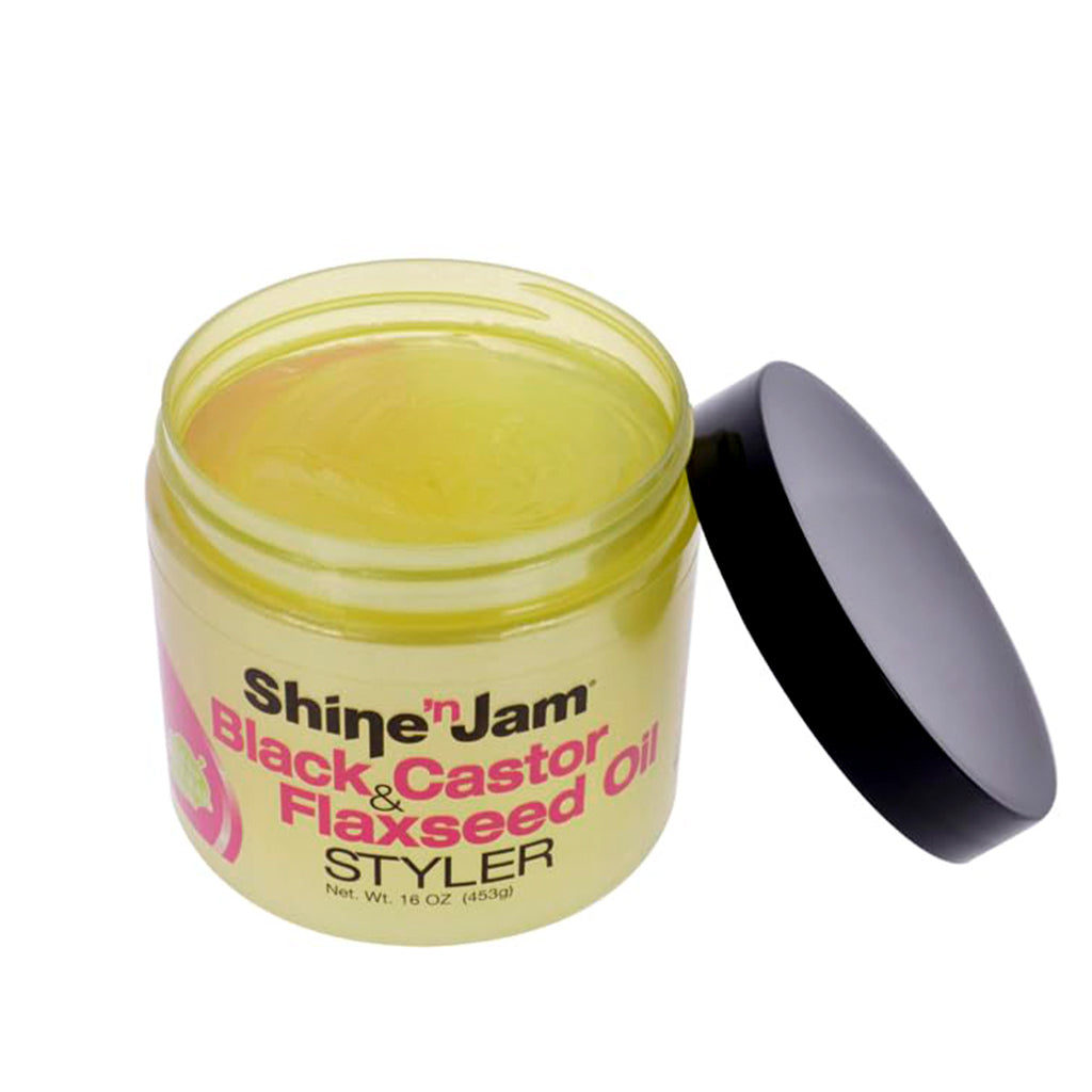 Ampro Shine 'n Jam Black Castor & Flaxseed Oil Styler Hair Styling Gel 16oz