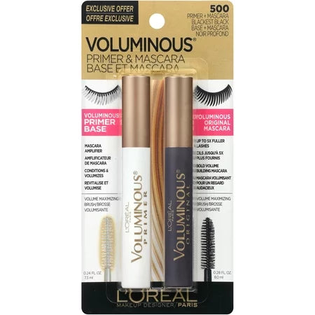 L'OREAL COSMETICS Voluminous Lash Primer and Mascara : PRIMER + BLACKEST BLACK Pack 48