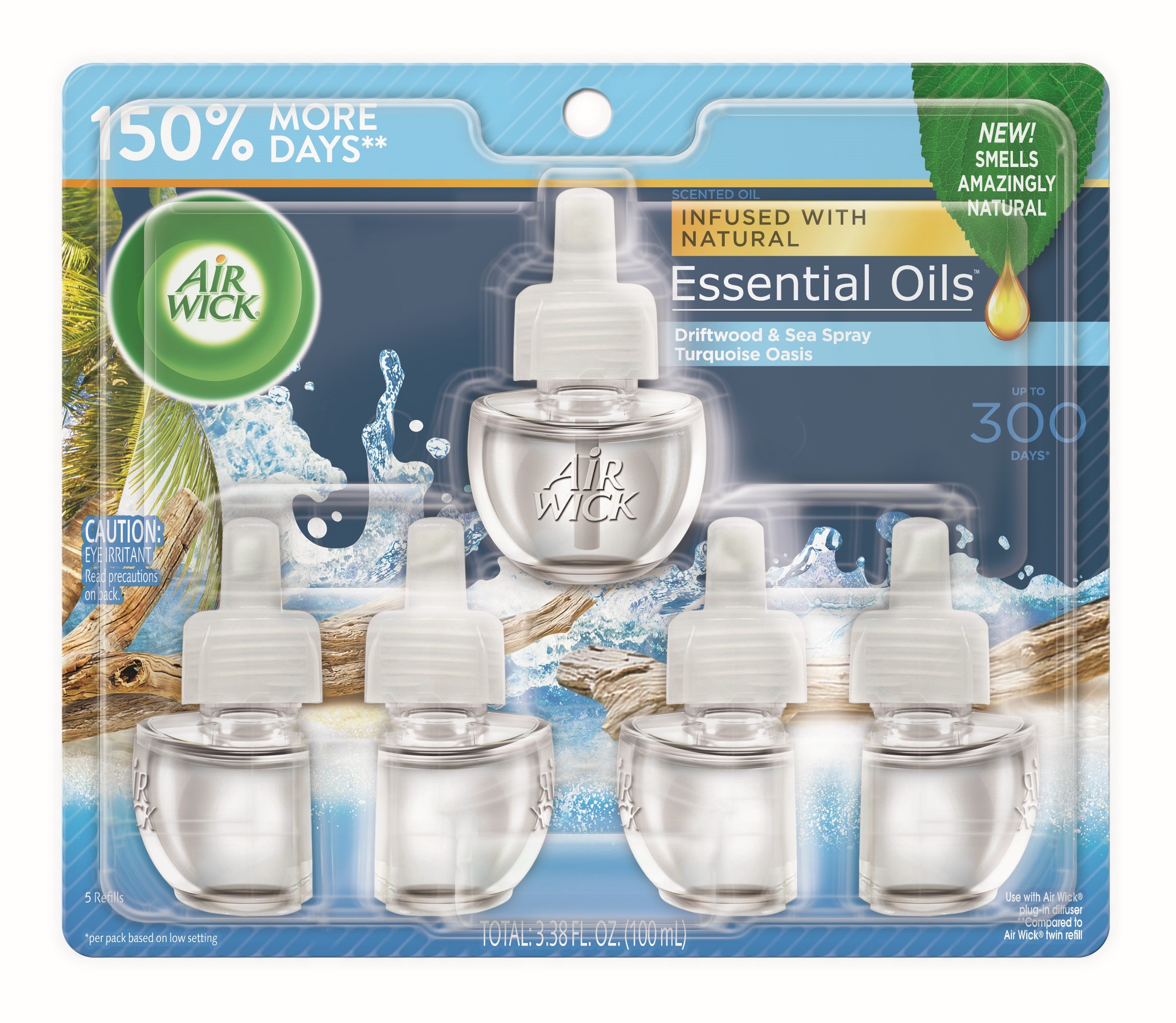 AIR WICK® Scented Oil - Refill Essential Oils™ Driftwood & Sea Spray (Turquoise Oasis juice) 5/5 ct.