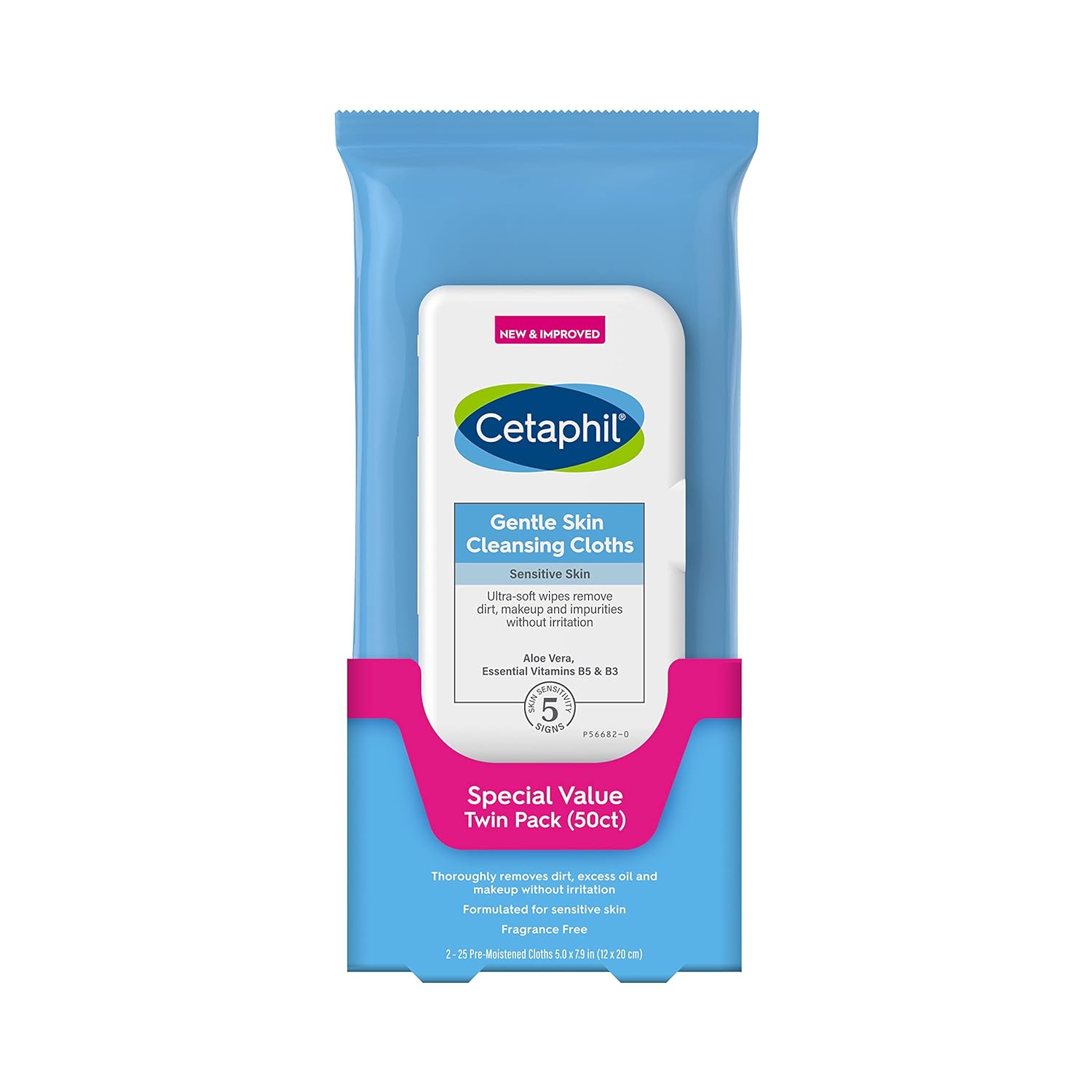 Cetaphil Gentle Skin Cleansing Cloths Twin Pack (Front to Back 25ct) Size 50 ct Case Pack 12