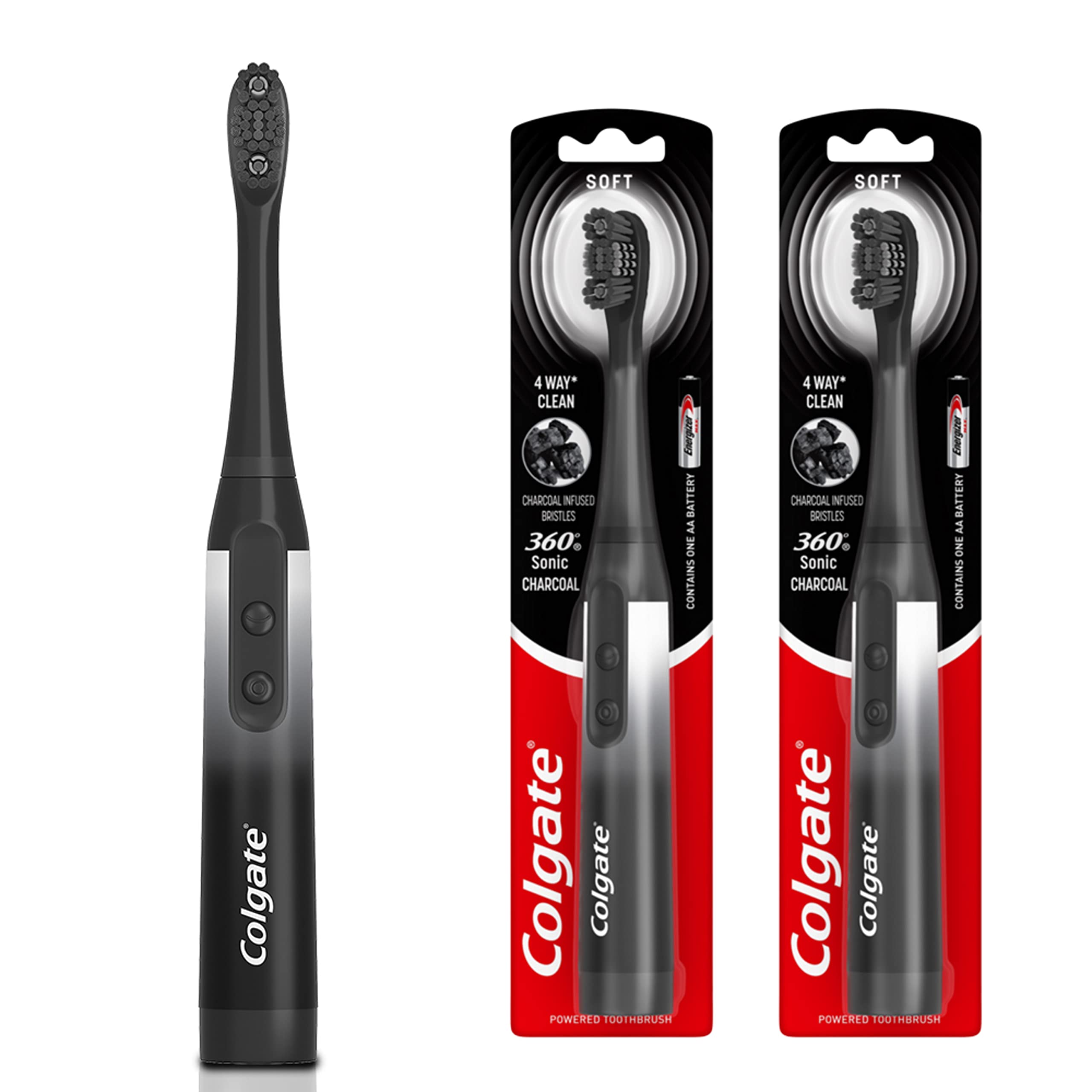 Colgate 360 Charcoal Sonic Powered Battery Toothbrush, Pack of 2