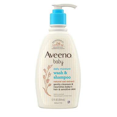 Aveeno Baby Daily Moisture Gentle Body Bath Wash & Shampoo Lightly Scented Pack 12 Size 12oz