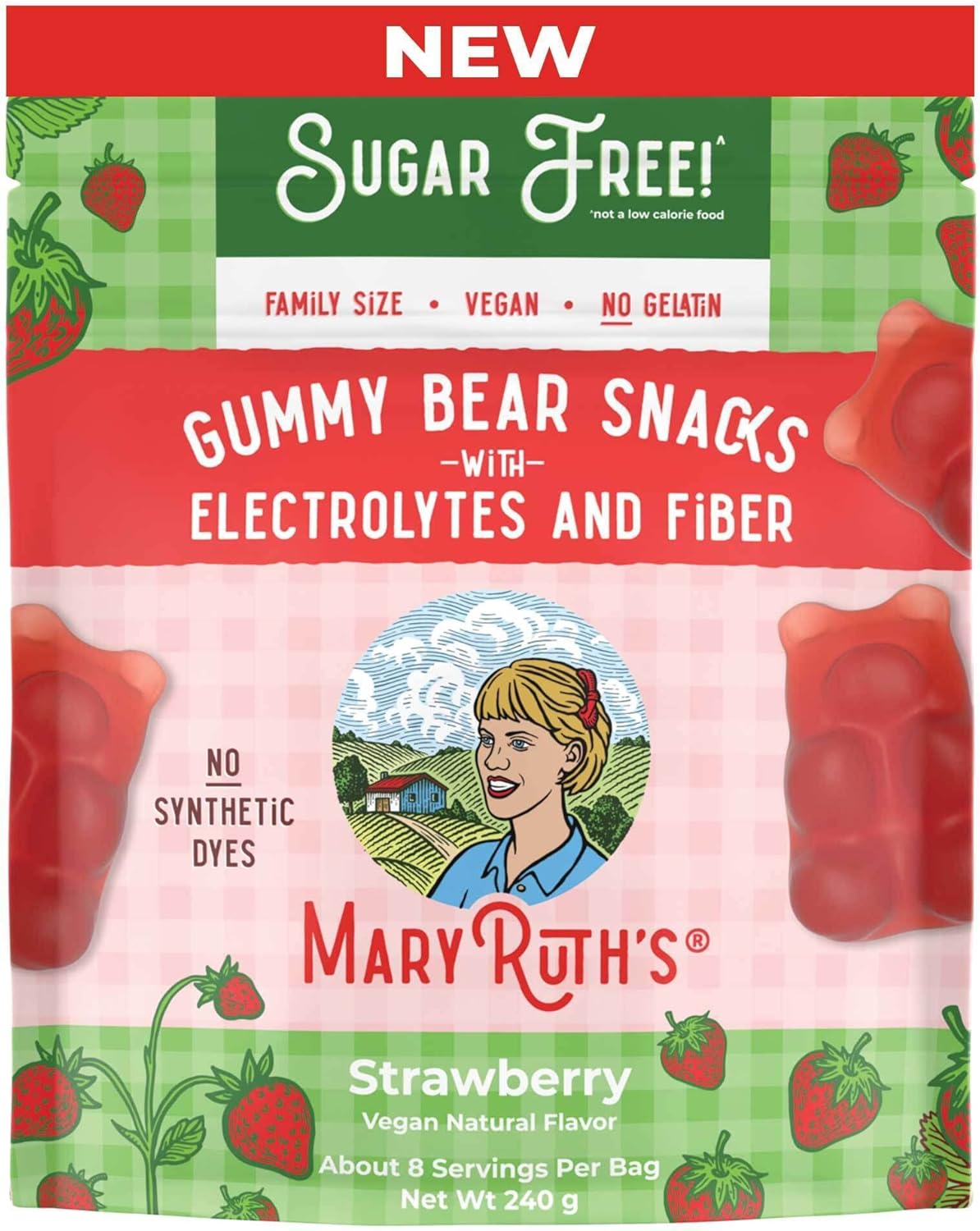 Mary Ruth Snack Gummies, SF Strawberry, 240 g Pack 24 Size 24 mo