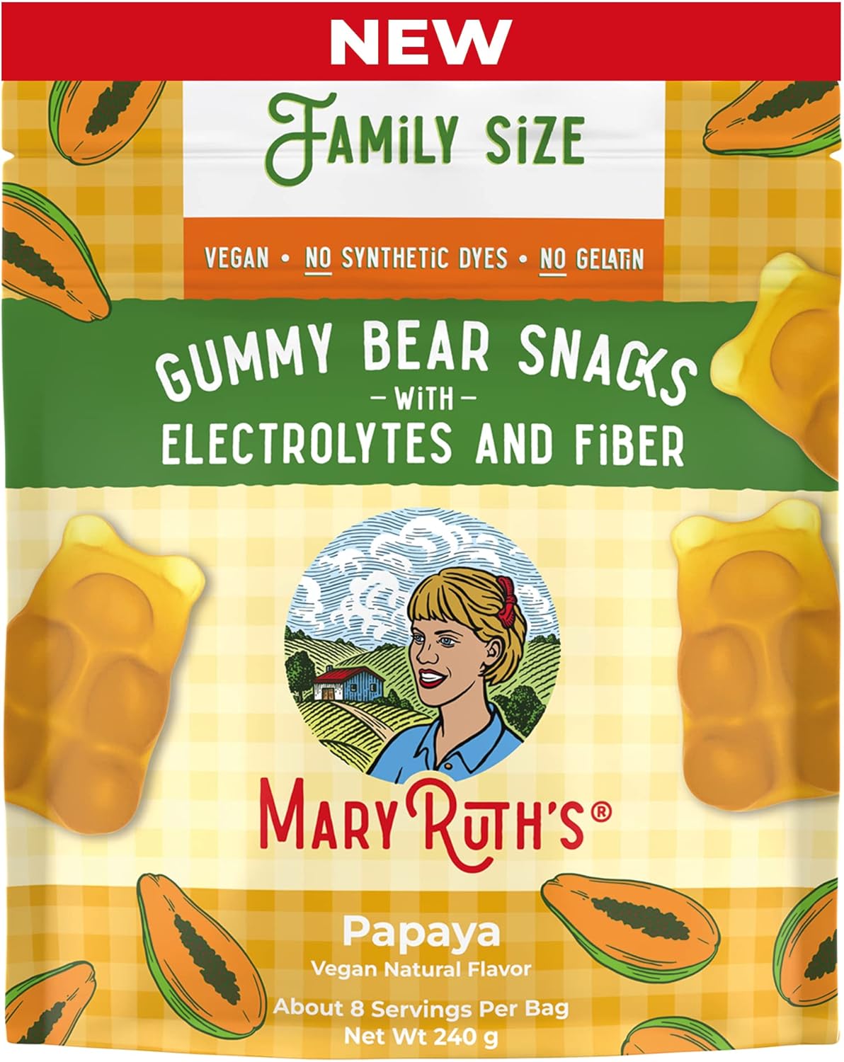 Mary Ruth Snack Gummies, Papaya, 240 g Pack 24 Size 24 mo