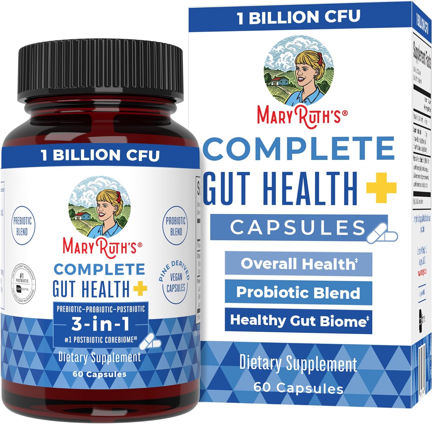 Mary Ruth Complete Gut Health+ Capsules, Unflavored, 60 ct Pack 12 Size 24 mo