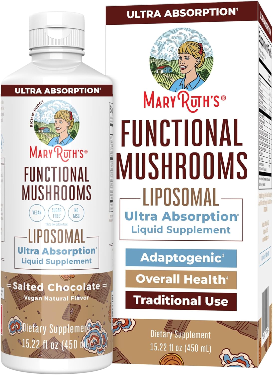 Mary Ruth Mushroom Liposomal, Salted Chocolate, 15.22 oz Pack 12 Size 12 mo