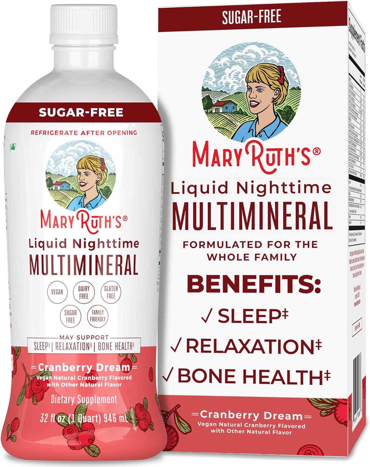 Mary Ruth Nighttime Multimineral Liquid, Cranberry, 32 oz Pack 12 Size 24 mo