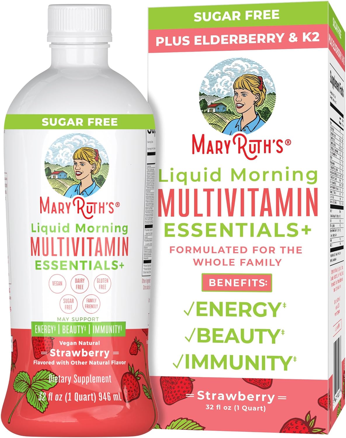 Mary Ruth Morning Multivitamin Liquid, Strawberry, 32 oz Pack 12 Size 24 mo