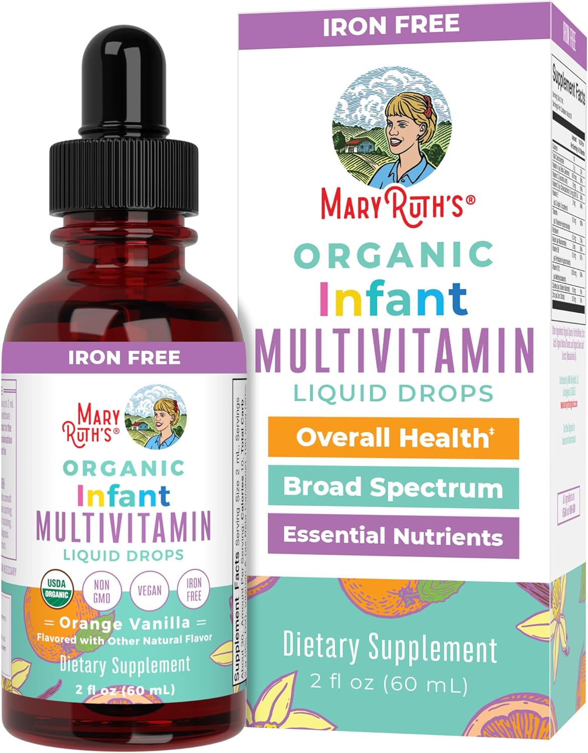 Mary Ruth Infant Multivitamin Drops, Vanilla Orange, Org, 2 oz Pack 100 Size 24 mo