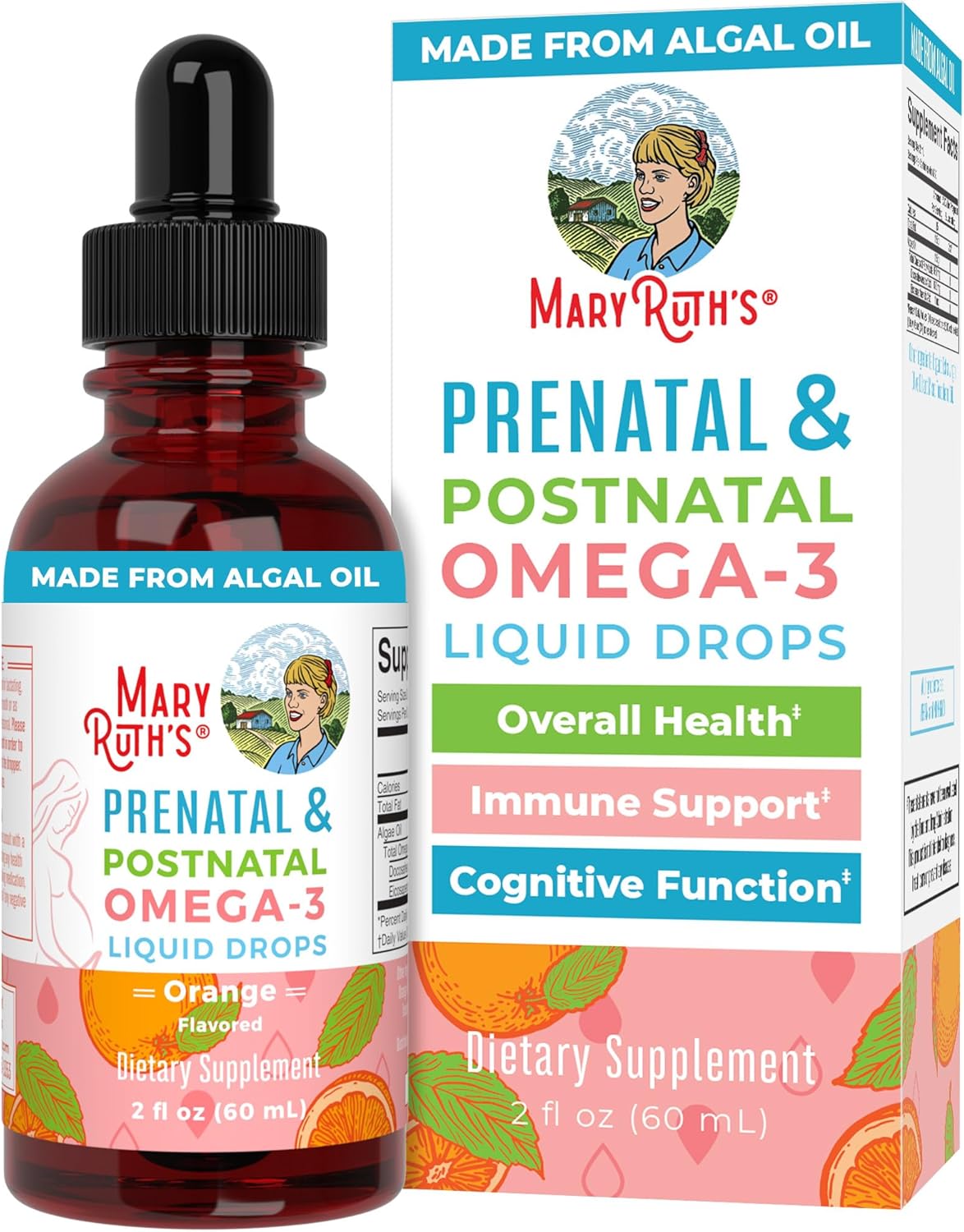 Mary Ruth Prenatal Postnatal Omega-3 Drops, Orange, 2 oz Pack 120 Size 24 mo