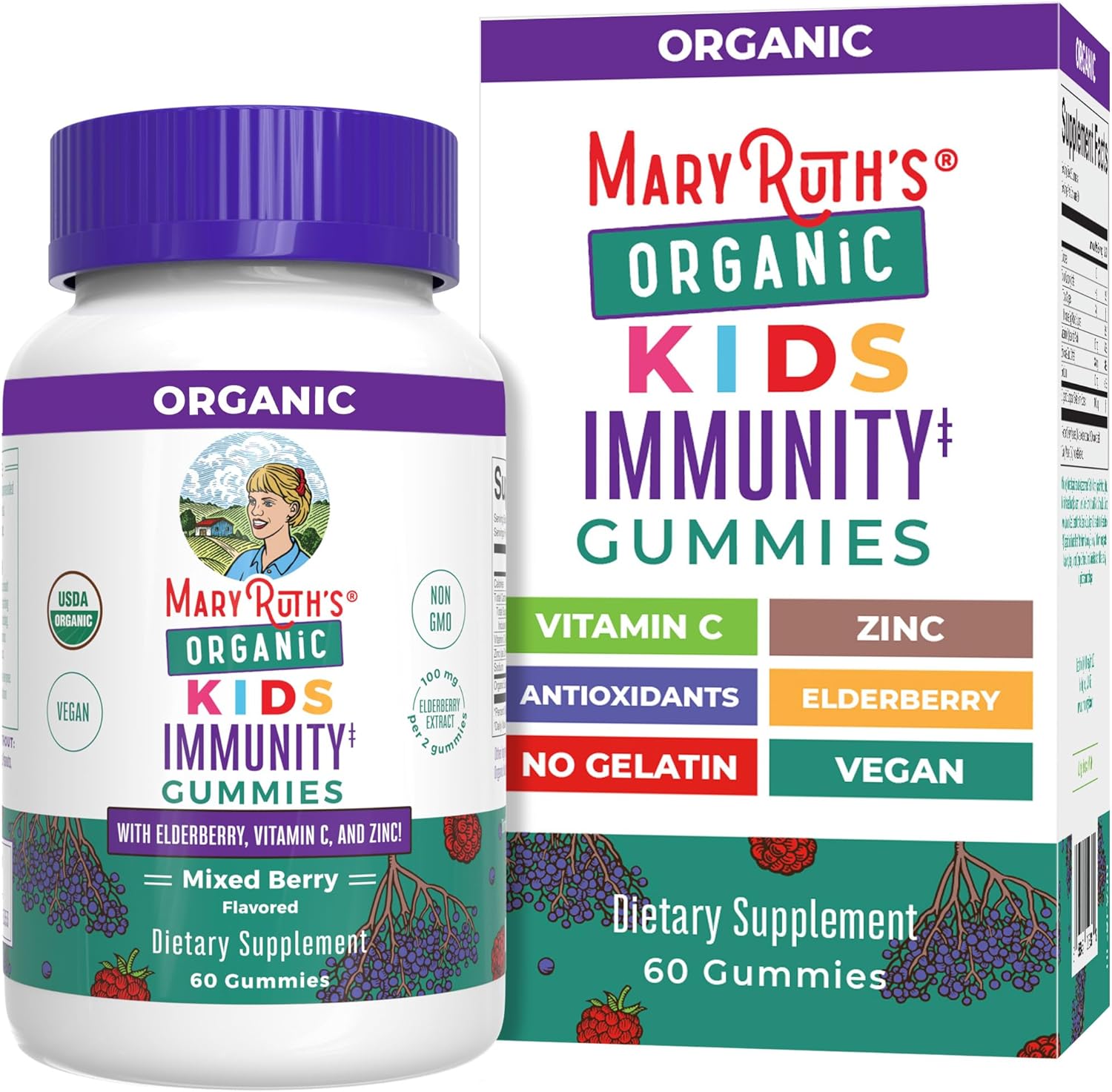 Mary Ruth Kids Immunity Gummies, Mixed Berry, Org, 60 ct Pack 6 Size 24 mo