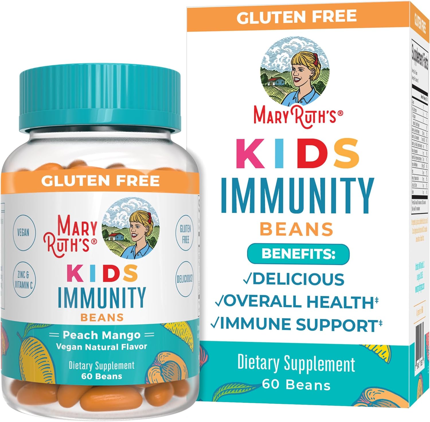 Mary Ruth Kids Immunity Beans, Peach Mango, 60 ct Pack 6 Size 18 mo