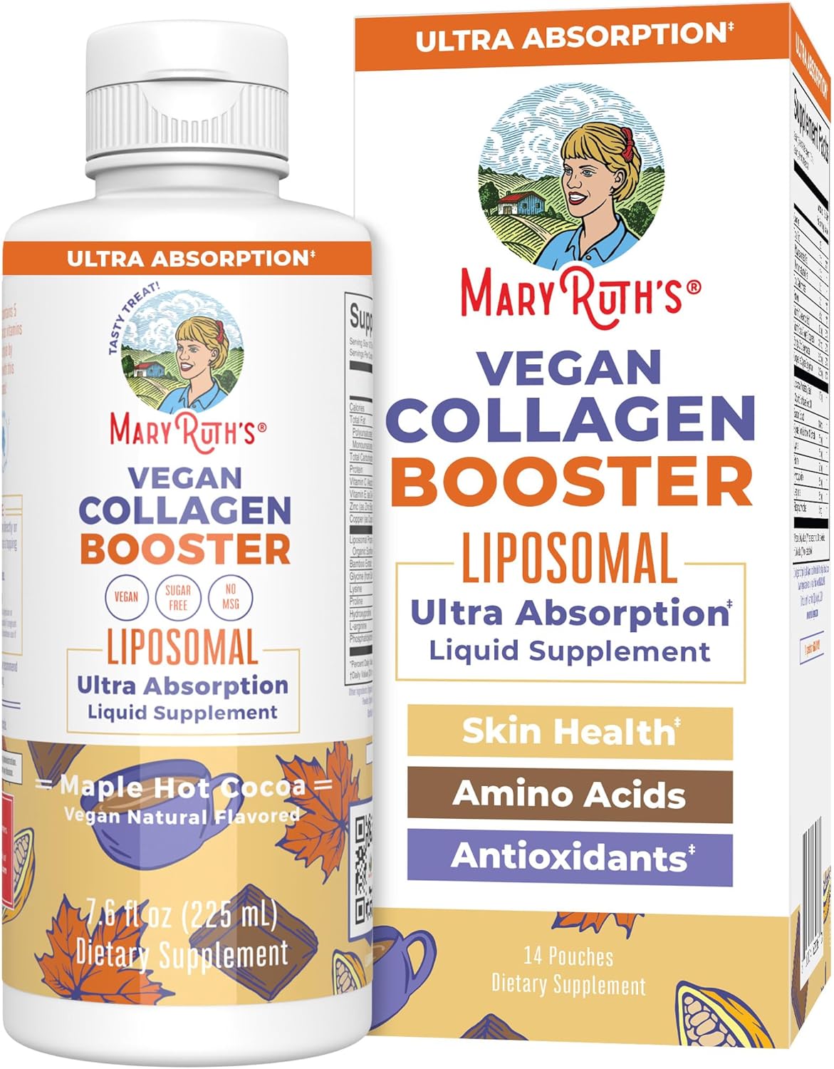 Mary Ruth Collagen Booster Liposomal, Maple Hot Cocoa, 7.6 oz Pack 16 Size 12 mo