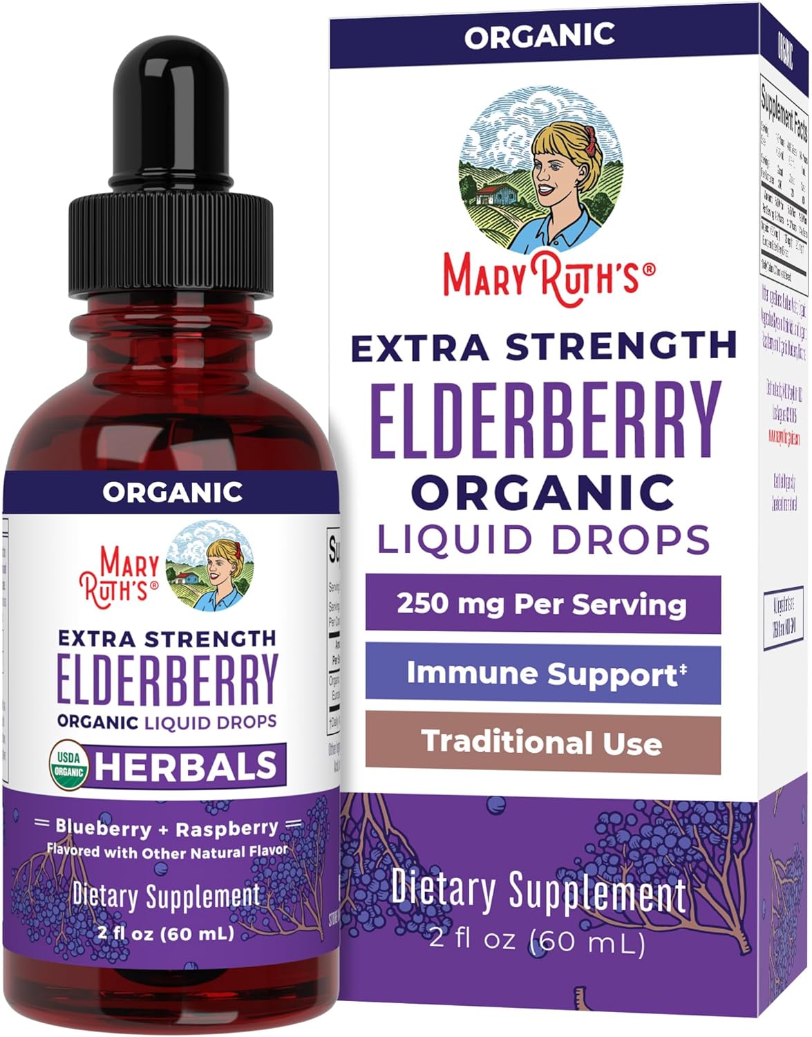 Mary Ruth Elderberry Extra Drops, Blueberry Raspberry, Org, 2 oz Pack 108 Size 24 mo