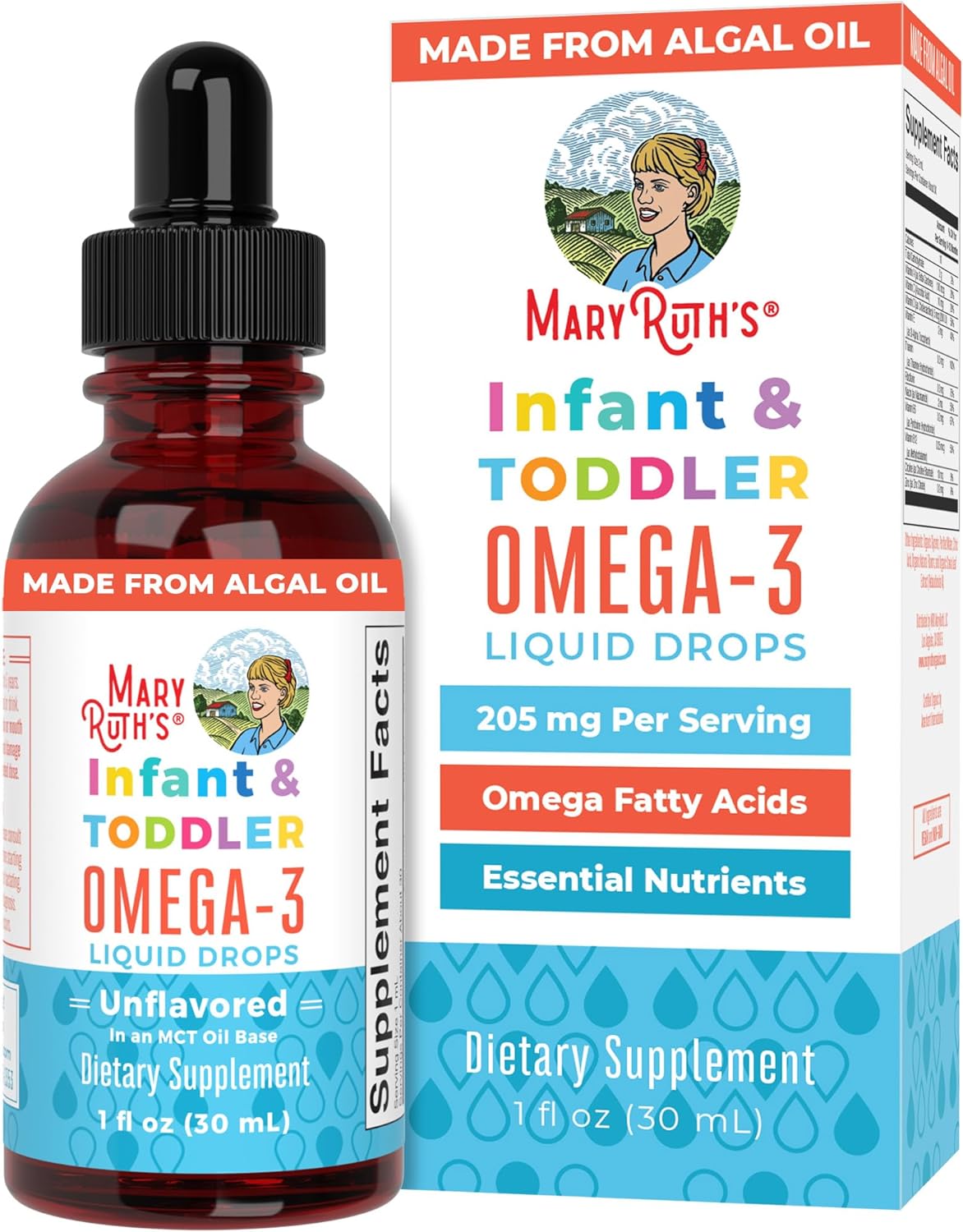 Mary Ruth Infant & Toddler Omega-3 Drops, Unflavored, Org, 1 oz Pack 150 Size 24 mo