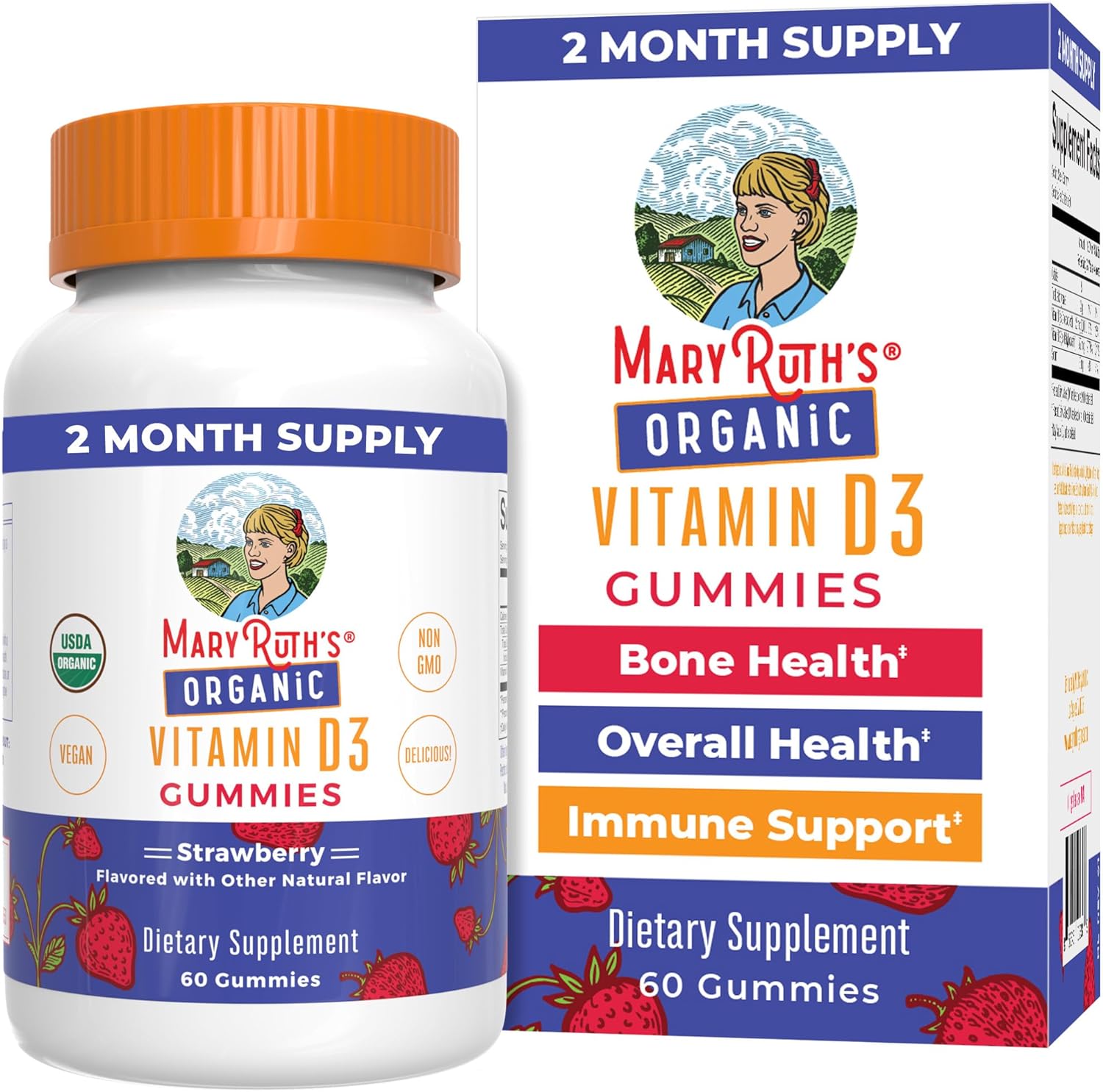 Mary Ruth Vitamin D3 Gummies, Strawberry, Org, 60 ct Pack 6 Size 24 mo