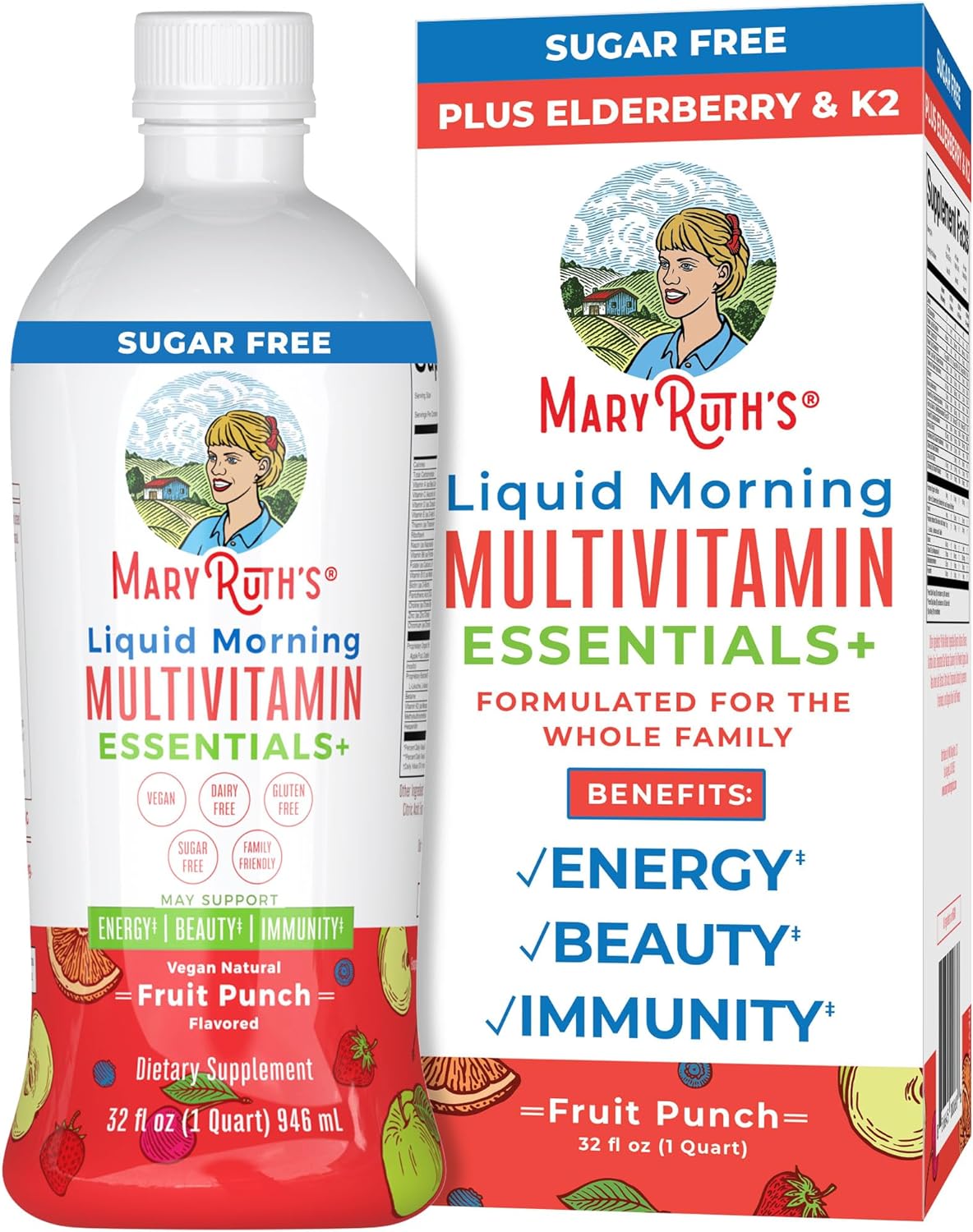 Mary Ruth Morning Multivitamin Liquid, Fruit Punch, 32 oz Pack 12 Size 24 mo