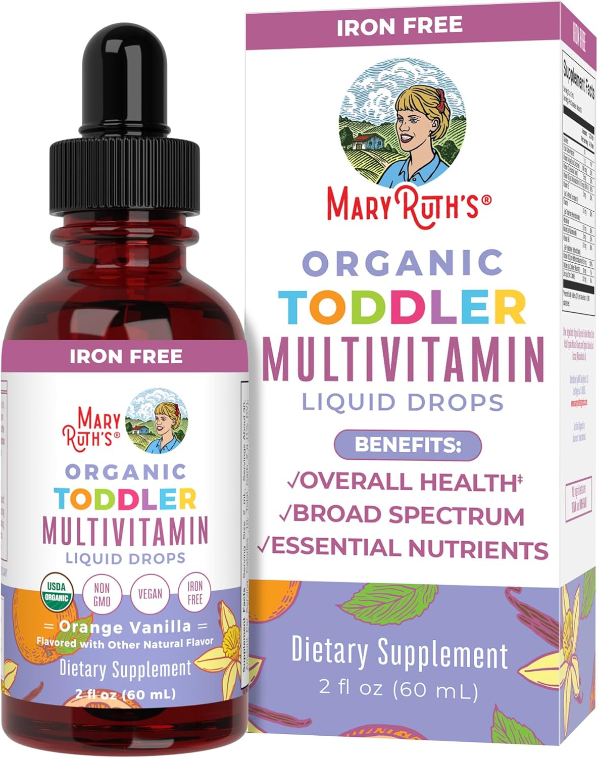 Mary Ruth Toddler Multivitamin Drops, Vanilla Orange, Org, 2 oz Pack 100 Size 24 mo