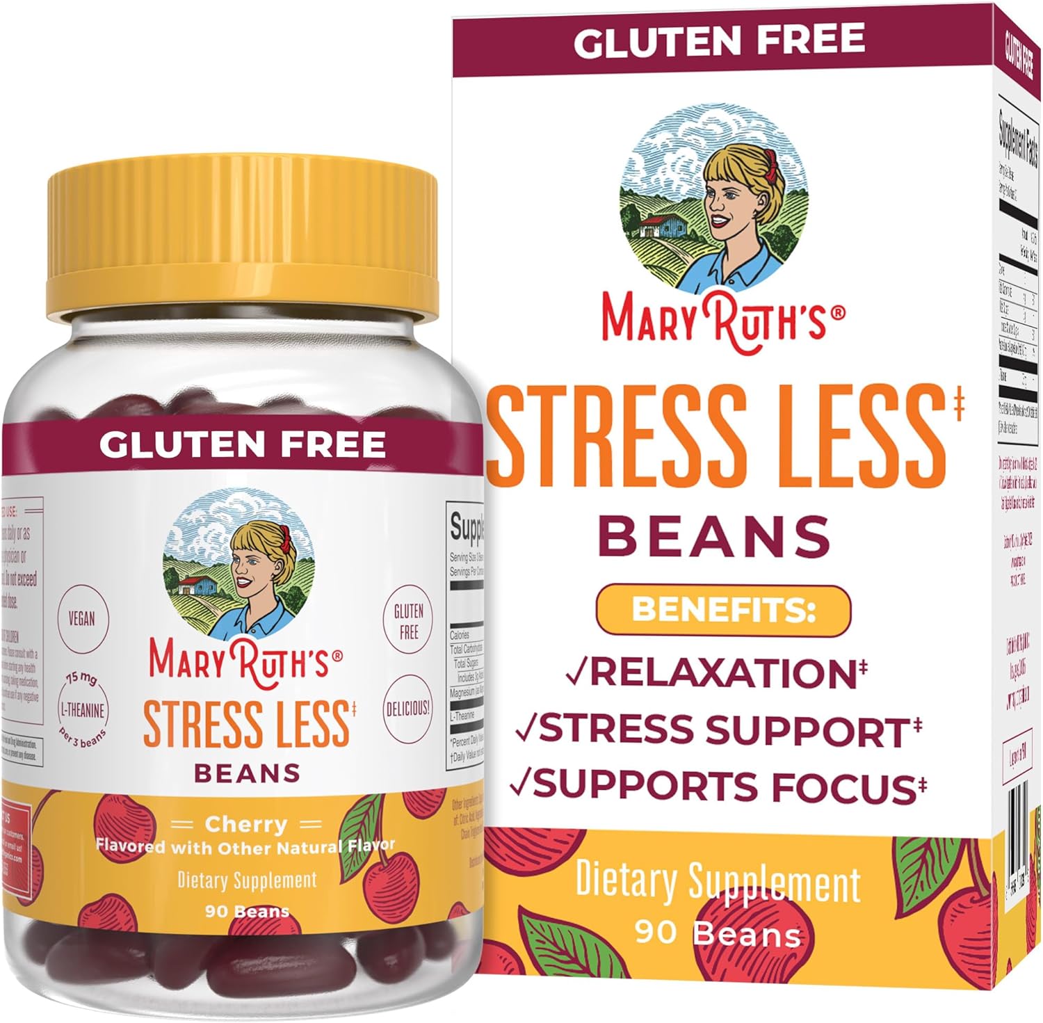 Mary Ruth Stress Less Gummies, Cherry, 60 ct Pack 6 Size 24 mo