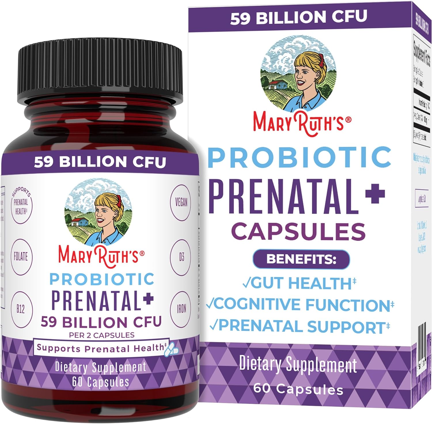 Mary Ruth Prenatal+ Probiotic Capsules, Unflavored, 60 ct Pack 12 Size 24 mo