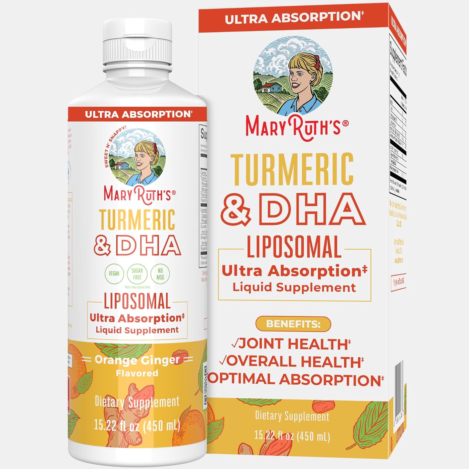 Mary Ruth Turmeric & DHA Liposomal, Sweet Ginger, 15.22 oz Pack 12 Size 18 mo