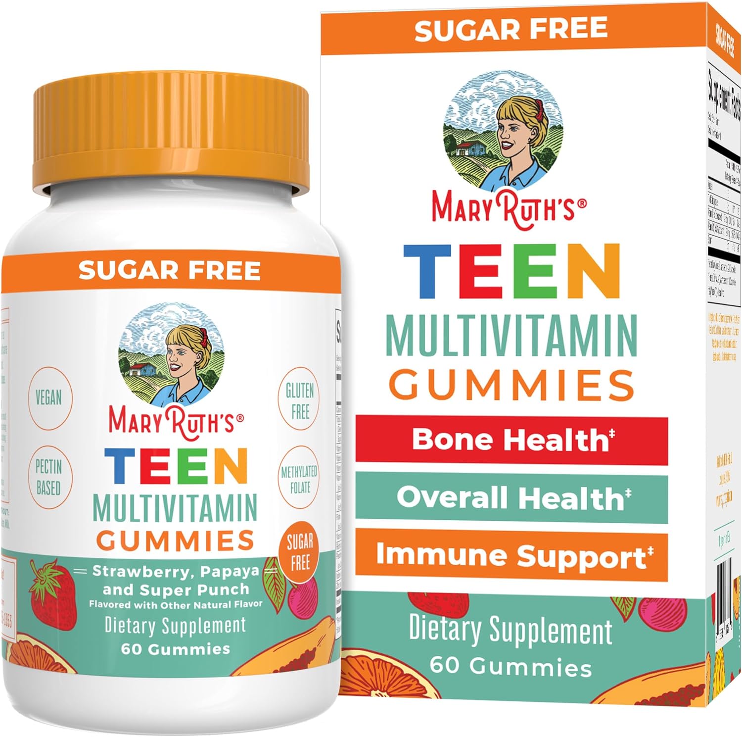 Mary Ruth Teen Multivitamin Gummies, Strawberry Papaya & Super Punch, 60 ct Pack 108 Size 24 mo