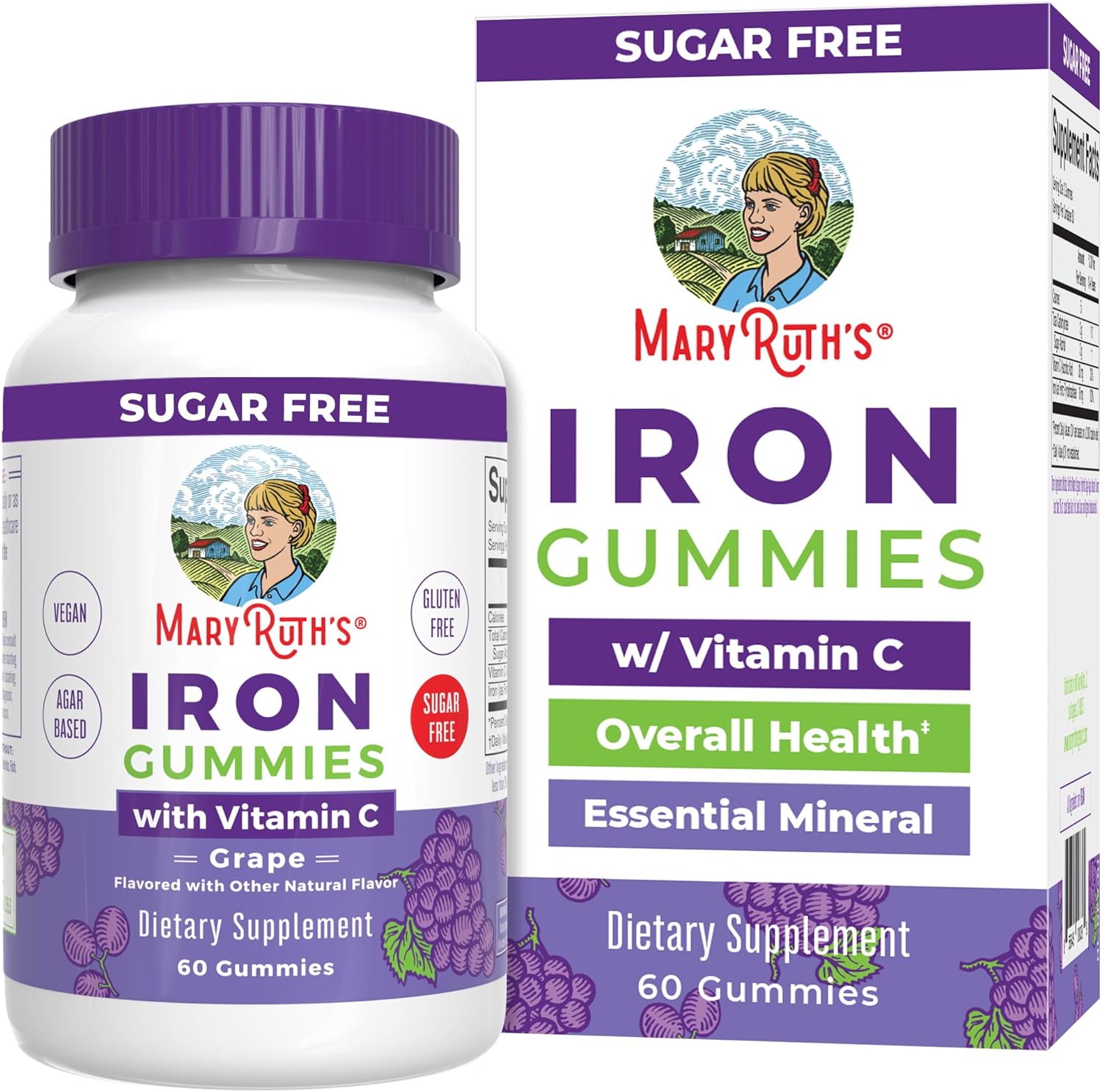 Mary Ruth Adult Iron Gummies, Grape, 60 ct Pack N/A Size 25 mo