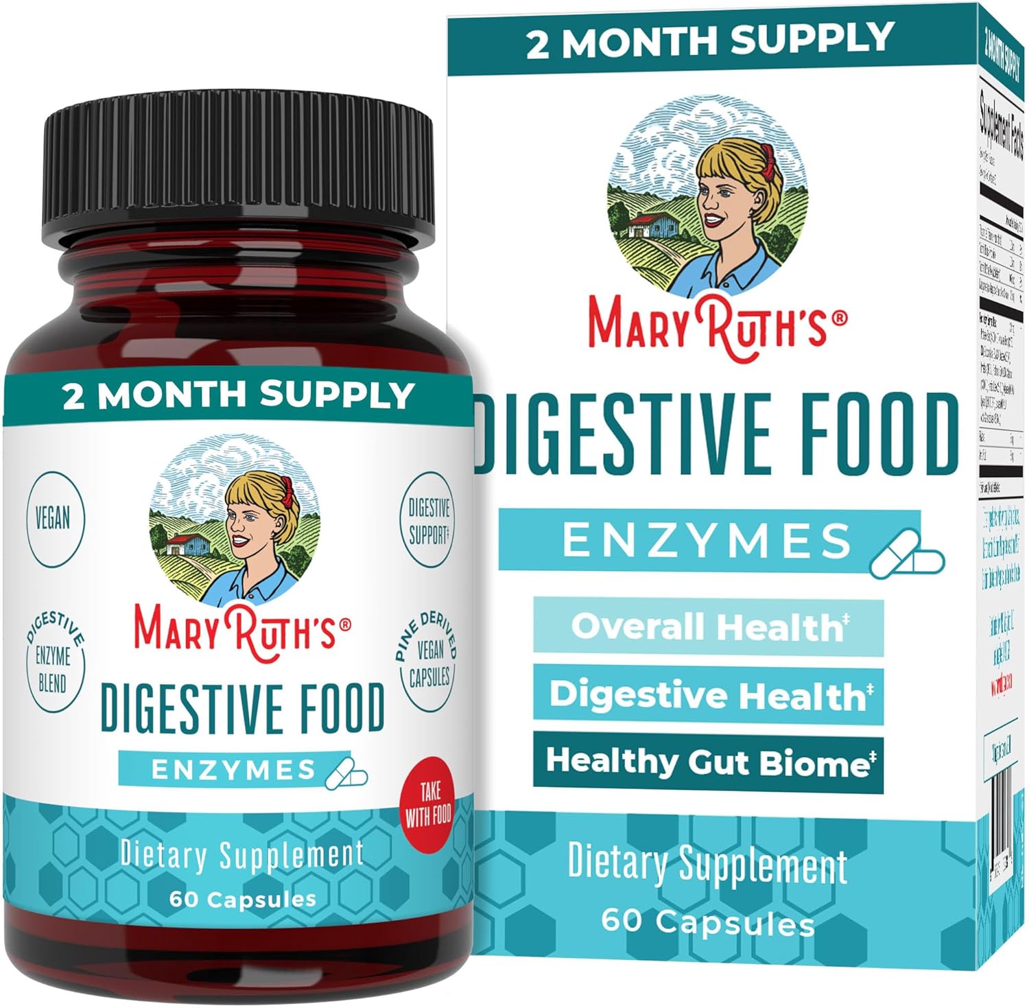 Mary Ruth Digestive Enzymes Capsules, Unflavored, 60 ct Pack 12 Size 24 mo