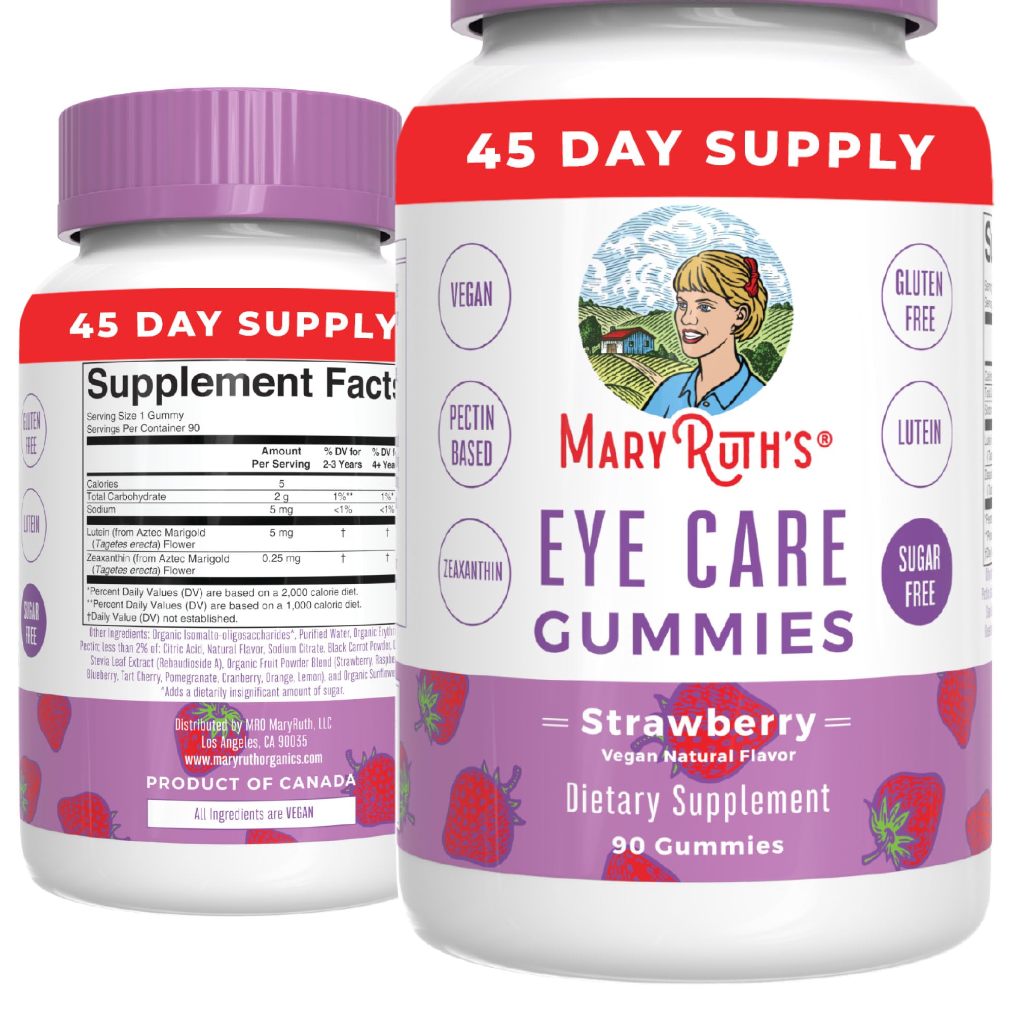 Mary Ruth Eye Vitamin Gummies, Strawberry, 90 ct Pack 48 Size 24 mo