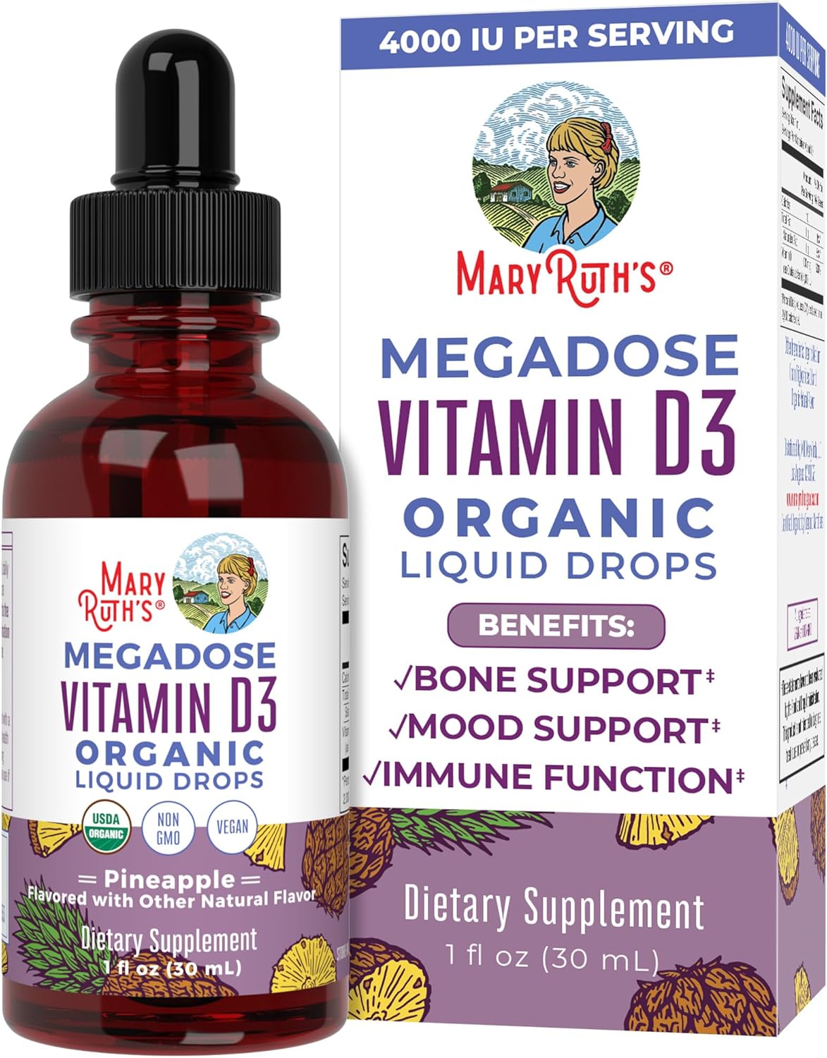 Mary Ruth Vitamin D3 Drops, Pineapple, Org, 1 oz Pack 24 Size 24 mo