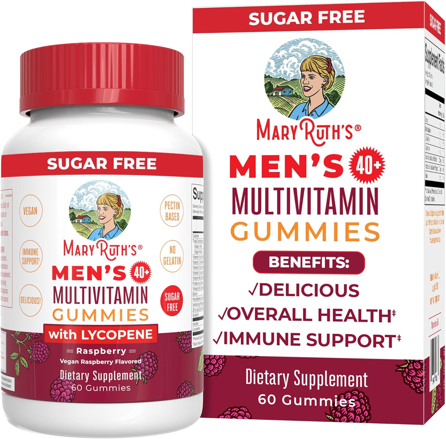 Mary Ruth Men's 40+ Multivitamin Gummies, Raspberry, 60 ct Pack 48 Size 24 mo