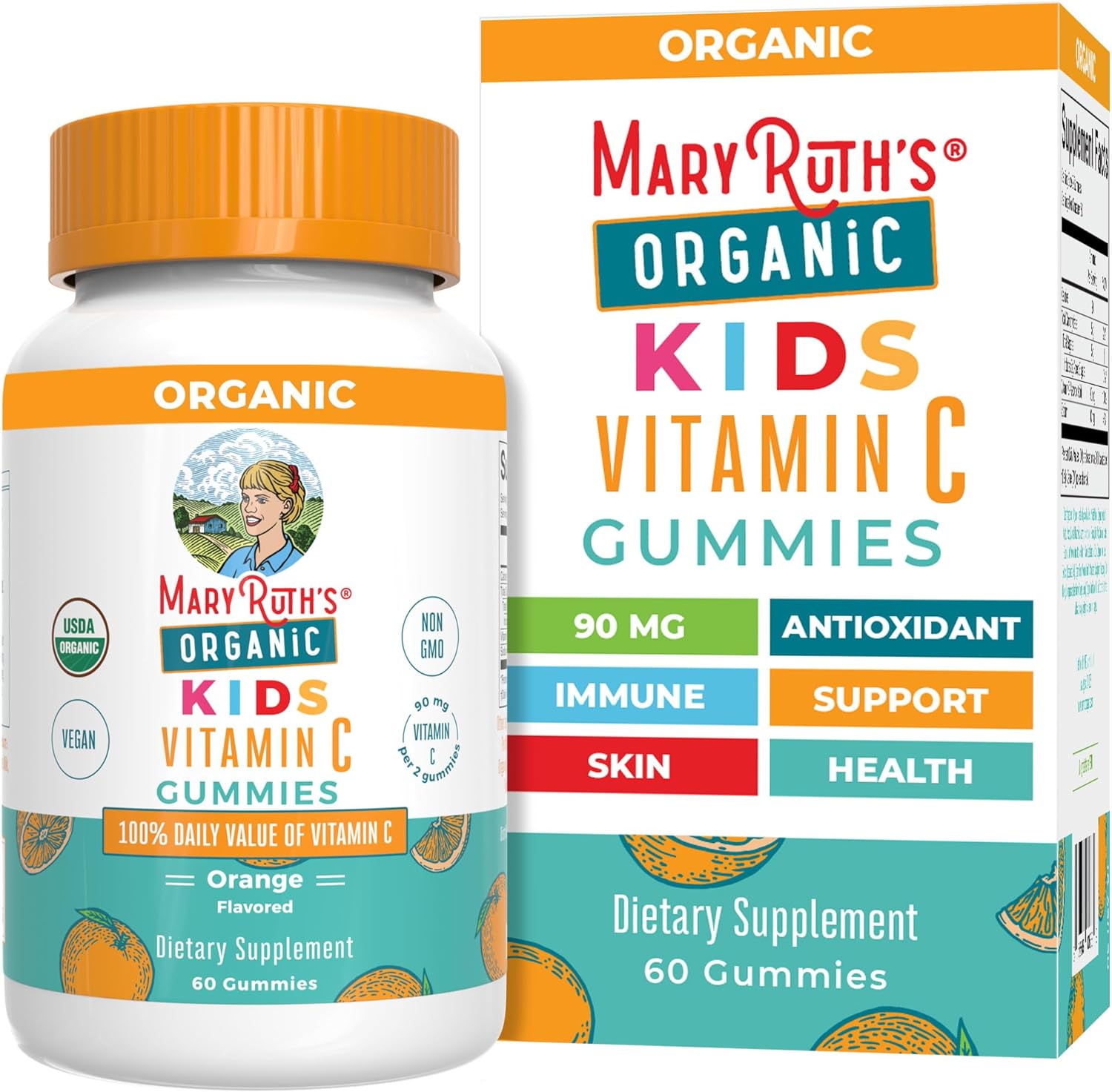 Mary Ruth Kids Vitamin C Gummies, Orange, Org, 60 ct Pack 6 Size 24 mo