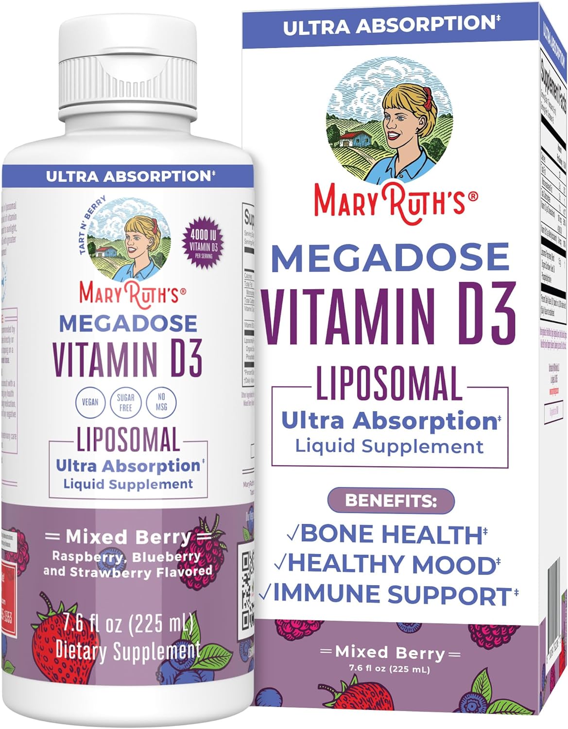 Mary Ruth Vitamin D3 Liposomal, Mixed Berry, 7.6 oz Pack 16 Size 12 mo