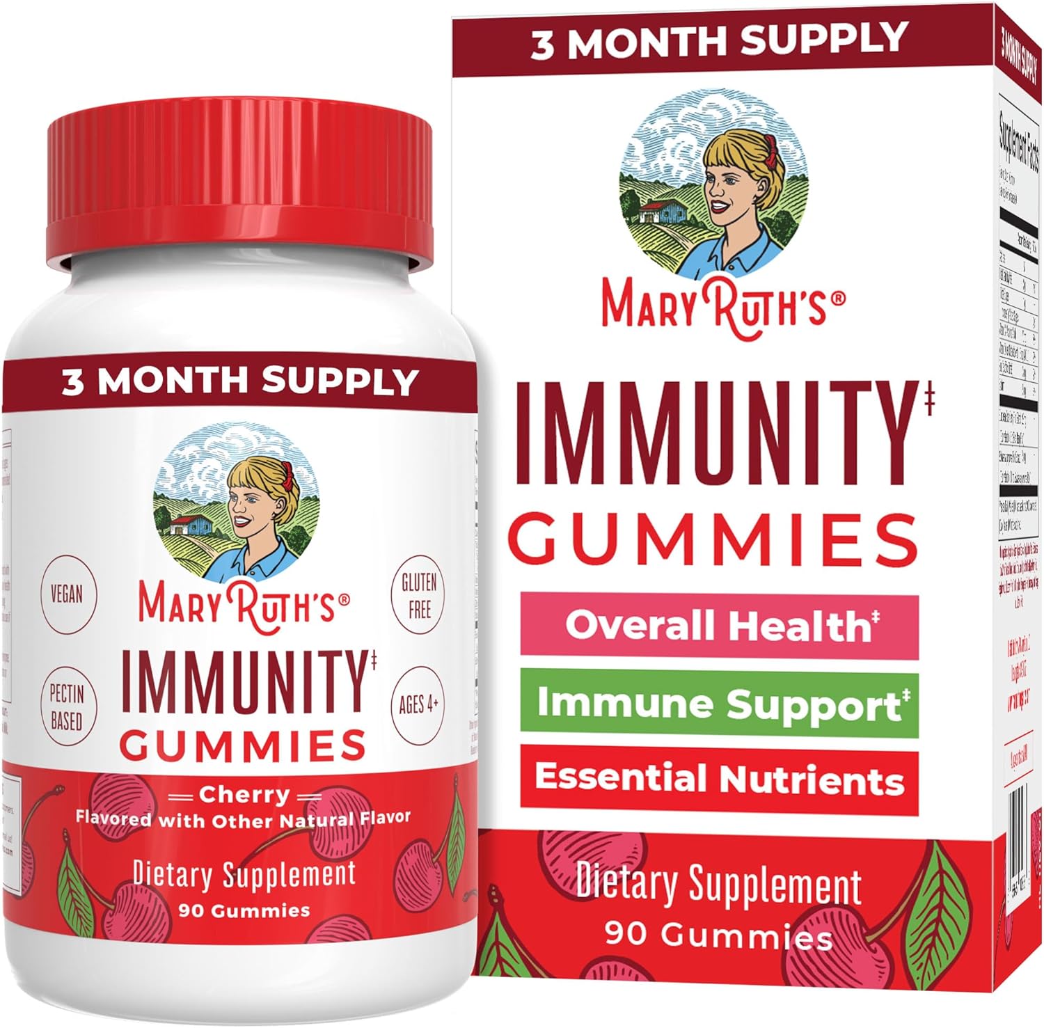 Mary Ruth Immunity Gummies, Cherry, 90 ct Pack 48 Size 24 mo