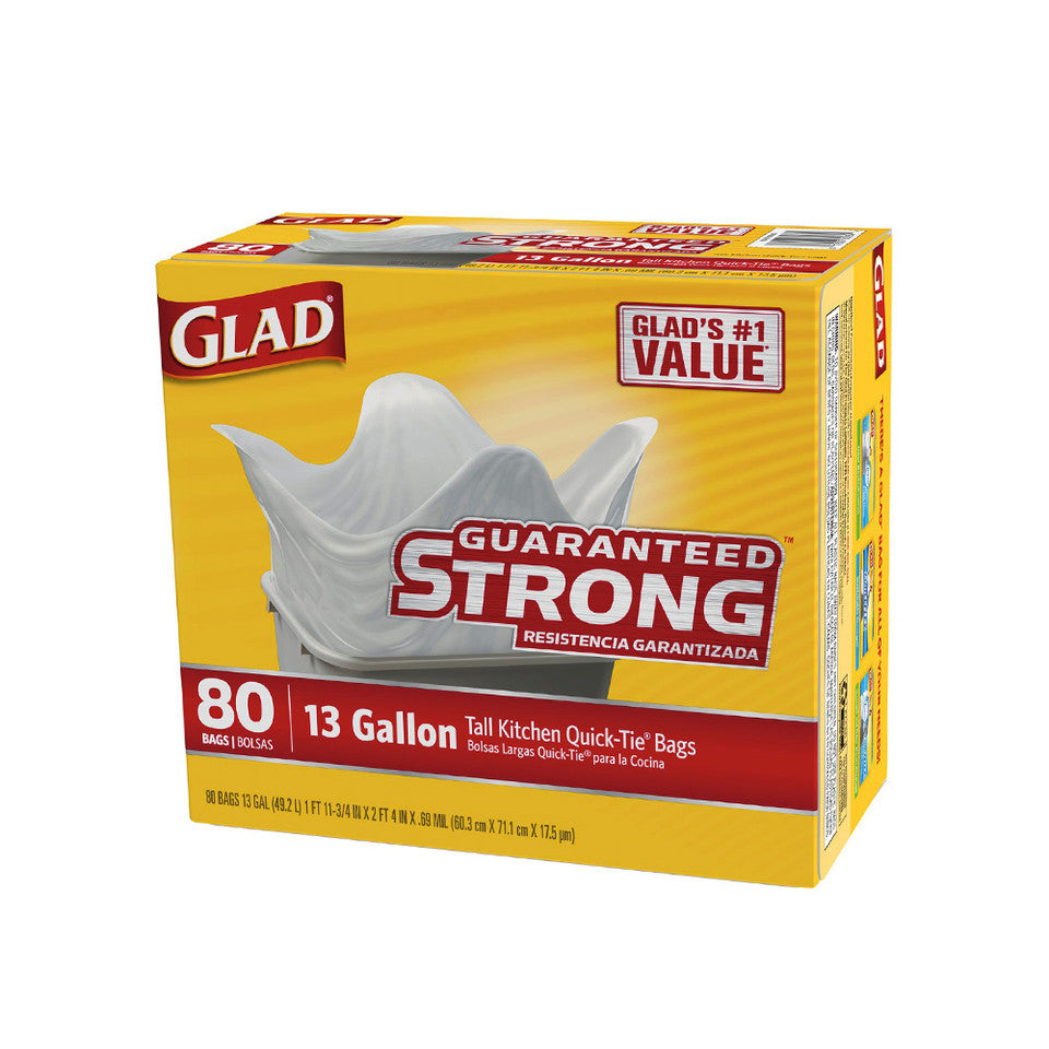 Glad Tall Kitchen Quick-Tie White 13 Gallon 4/80ct