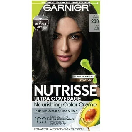 GARNIER HAIRCOLOR Nutrisse Ultra Coverage : BLACK SESAME (200) Pack 12