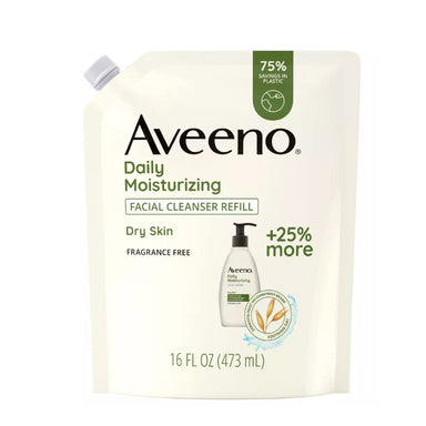 Aveeno Daily Moisturizing Face Cleanser with Soothing Oat Fragrance Free Refill Pouch Pack 6 Size 16oz