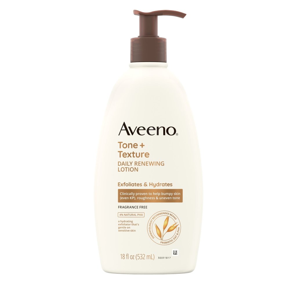 Aveeno Tone+Texture Renewing Hand and Body Lotion for Sensitive Skin Fragrance Free Pack 12 Size 18oz