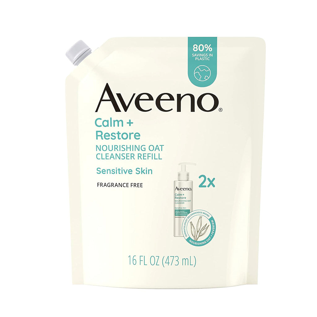 Aveeno Calm+Restore Facial Cleanser with Nourishing Oat & Feverfew for Sensitive Skin Refill Pouch Pack 6 Size 16oz