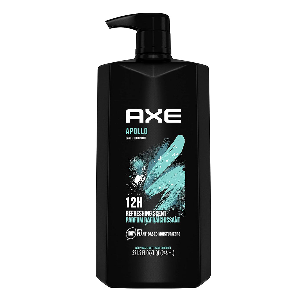 AXE Body Wash All Day Fresh Shower Gel Apollo Sage & Cedarwood Wash with Odor Busting Prebiotics Pack 4 32oz