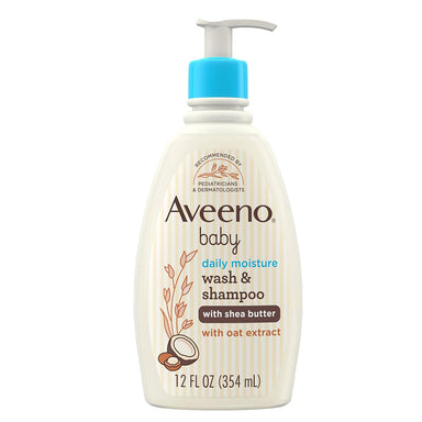 Aveeno Baby Daily Moisturizing 2-in-1 Wash & Shampoo with Shea Butter & Oat Extract Coconut Scent Pack 12 Size 12oz