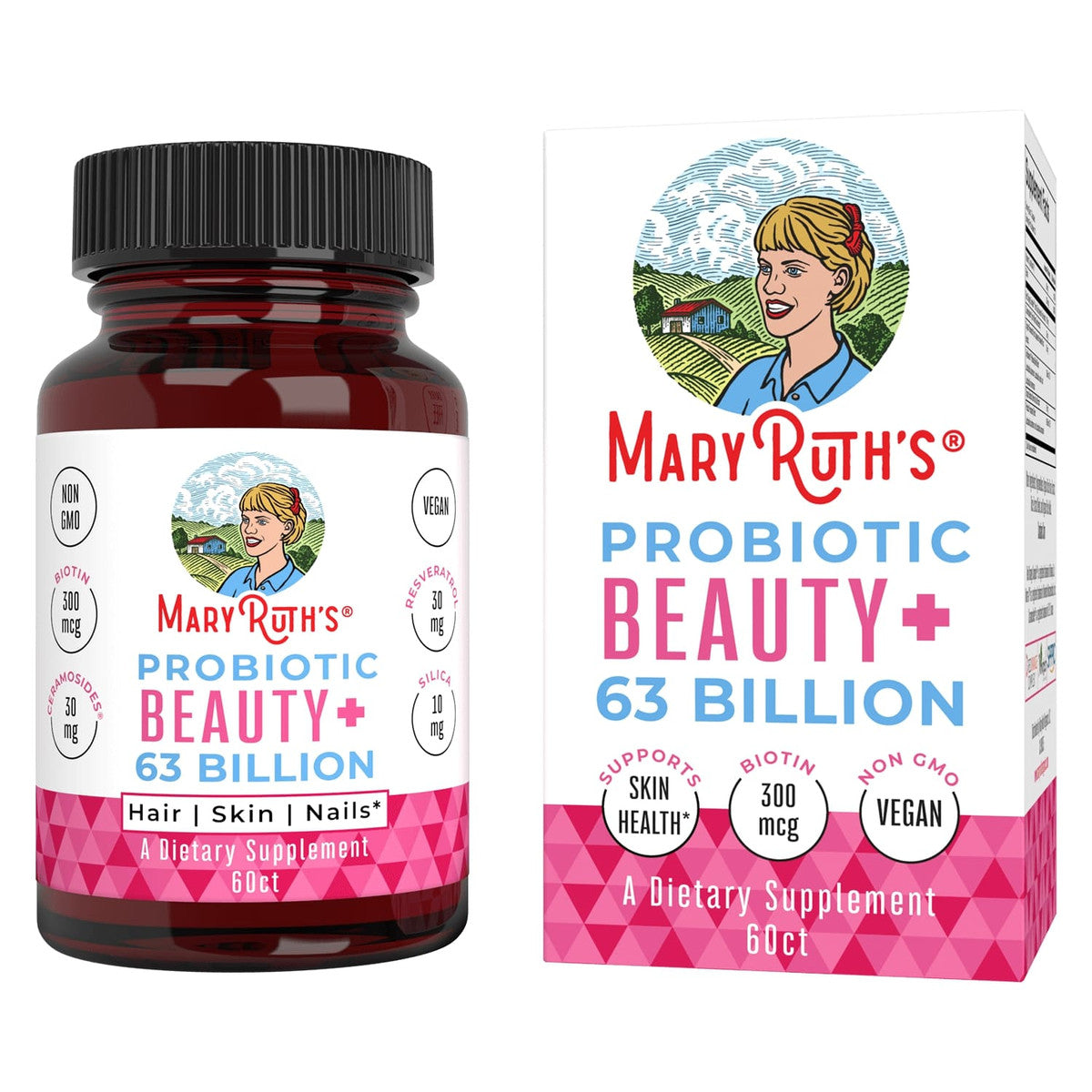 Mary Ruth Probiotic Beauty+ Capsules, Unflavored, 60 ct Pack 12 Size 24 mo