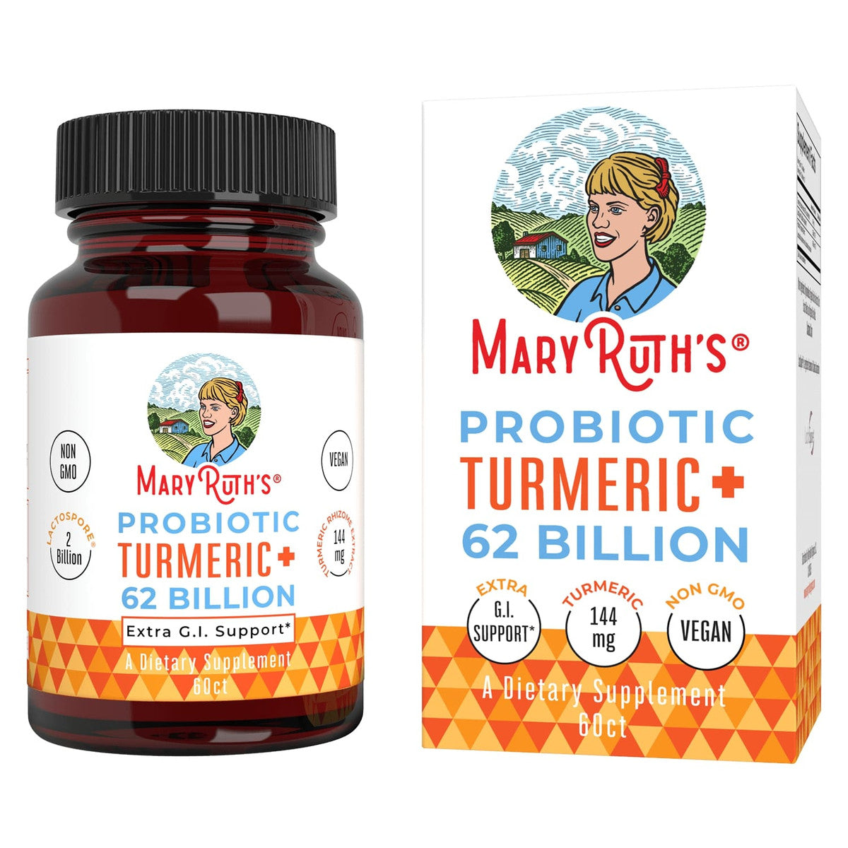 Mary Ruth Probiotic Turmeric+ Capsules, Unflavored, 60 ct Pack 12 Size 24 mo