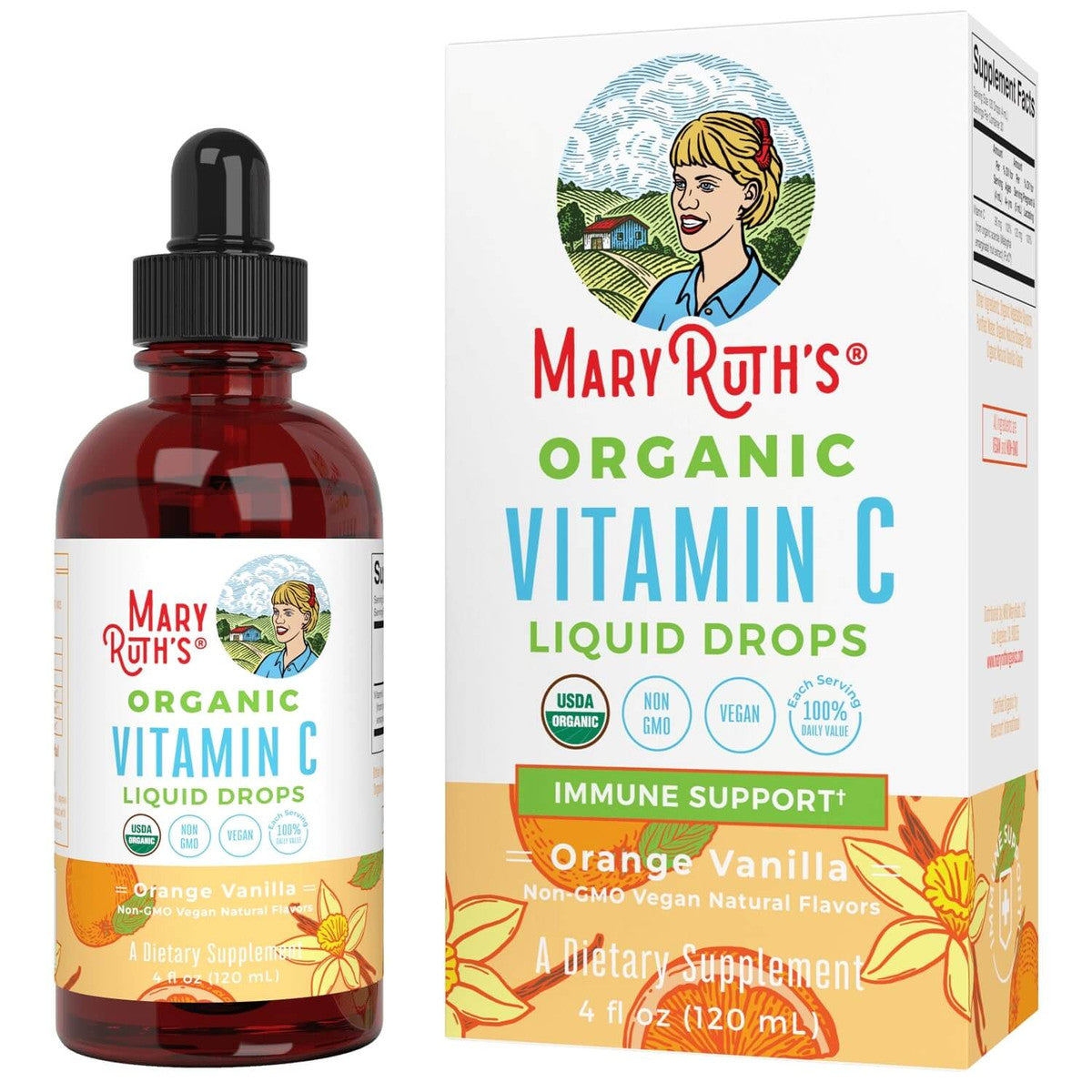 Mary Ruth Adult Vitamin C Drops, Orange Vanilla, Org, 4 oz Pack 64 Size 24 mo