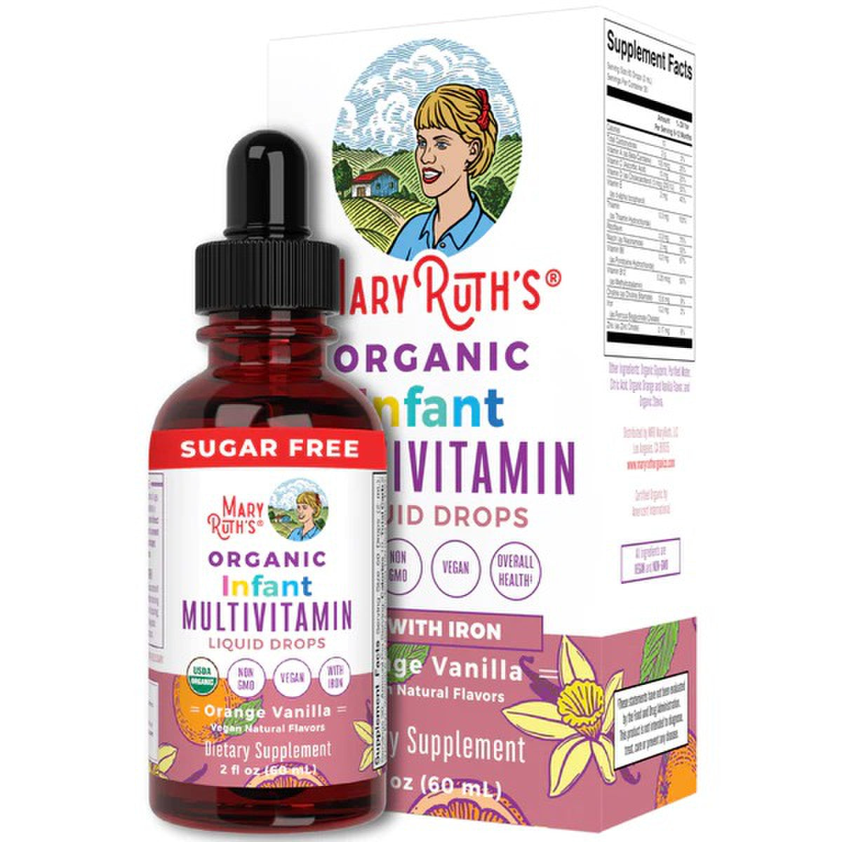 Mary Ruth Infant Multivitamin + Iron Drops, Vanilla Orange, Org, 2 oz Pack 100 Size 24 mo