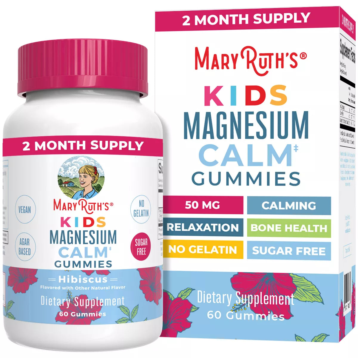 Mary Ruth Kids Magnesium Calm Gummies, Hibiscus, 60 ct Pack 48 Size 24 mo