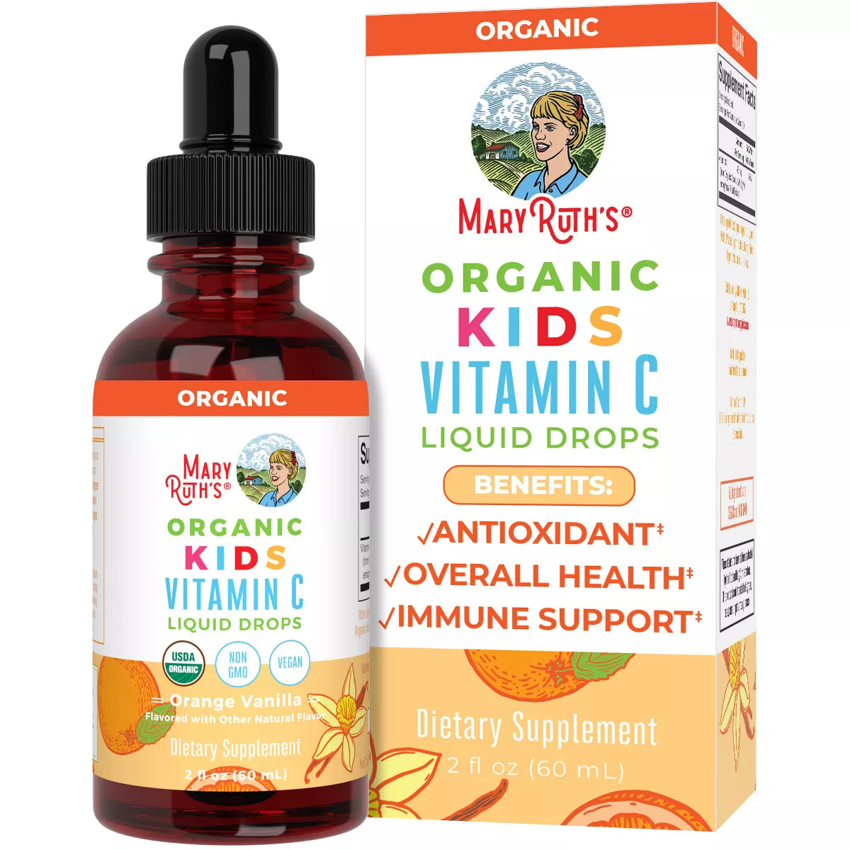 Mary Ruth Kids Vitamin C Drops, Orange Vanilla, Org, 2 oz Pack 100 Size 24 mo