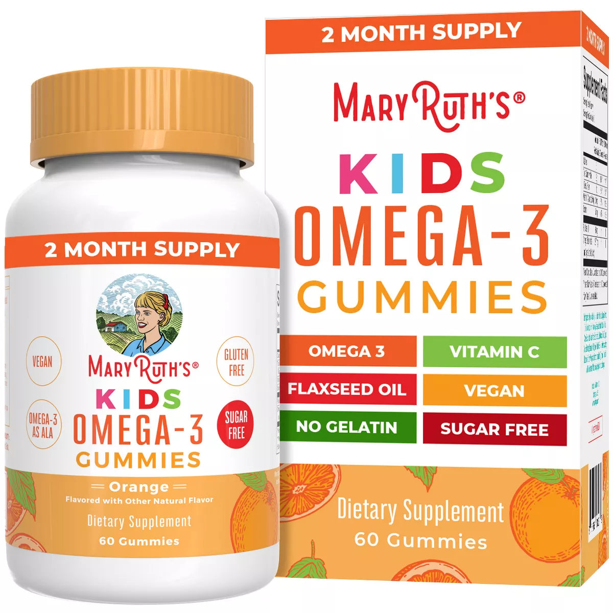 Mary Ruth Kids Omega 3 Gummies, Orange, 60 ct Pack 108 Size 24 mo