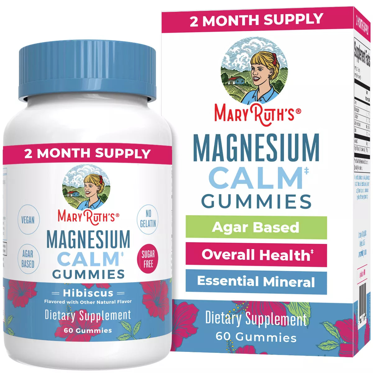 Mary Ruth Adult Magnesium Calm Gummies, Hibiscus, 60 ct Pack 108 Size 24 mo