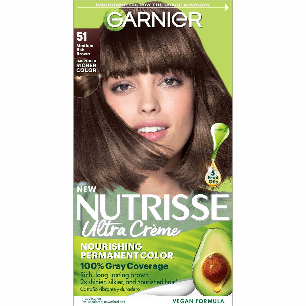 GARNIER HAIRCOLOR NUTRISSE HAIR COLOR : MED ASH BROWN (COOL TEA) #51 Pack 12